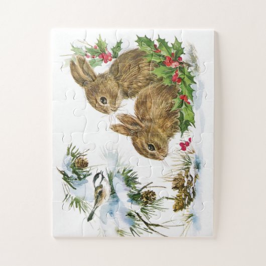 Chickadee Bunnies Holly Kerstmis Legpuzzel (Verticaal)