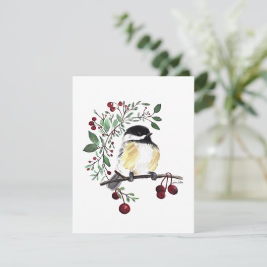 Chickadee Charmante Waterverf Note Kaart (Staand voorkant)