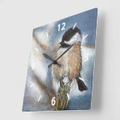 Chickadee Cute Winter Painting Vierkante Klok (Hoek)