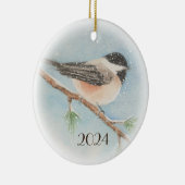 Chickadee Dated Kerstversier Keramisch Ornament (Rechts)