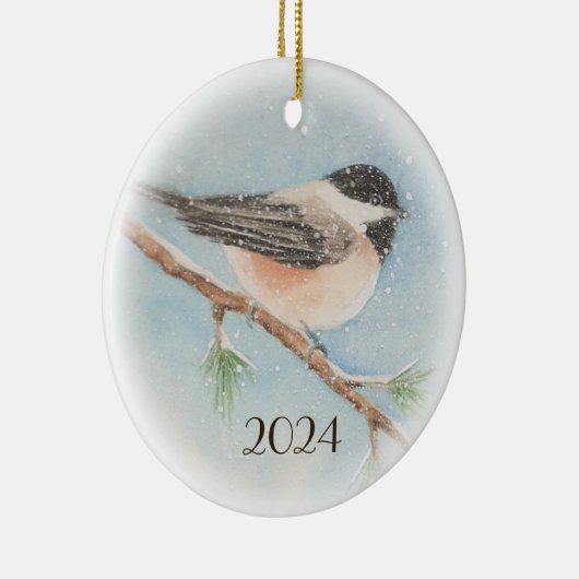 Chickadee Dated Kerstversier Keramisch Ornament (Rechts)