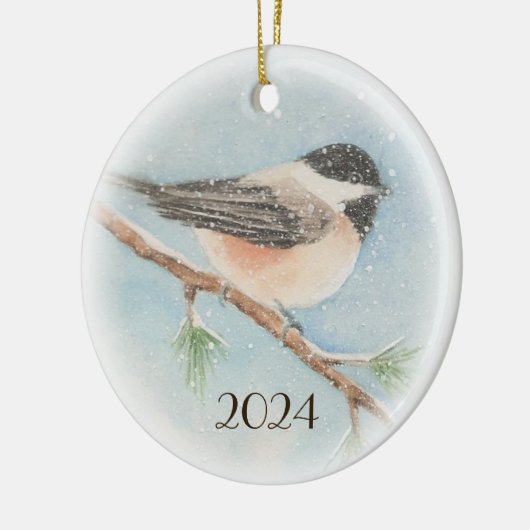 Chickadee Dated Kerstversier Keramisch Ornament (Links)