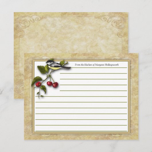 Chickadee en Cherries Recept Kaarten (Voorkant / Achterkant)