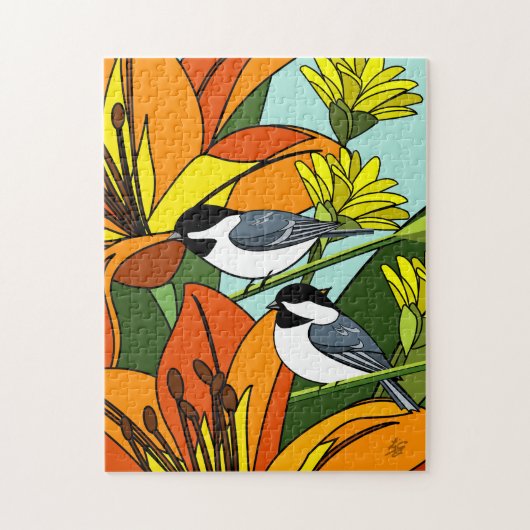 Chickadee en Flowers Legpuzzel (Verticaal)