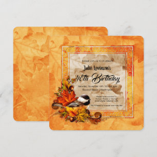 Chickadee en Golden Autumn Leaves Birthday Party Kaart