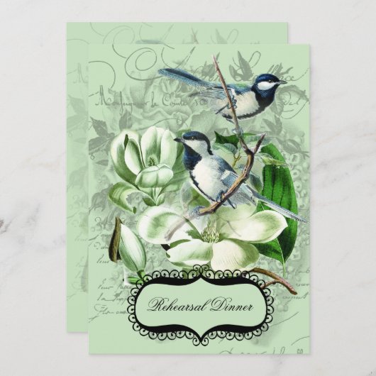 Chickadee en Magnolia Rehearsal Dinner Invitation Kaart (Voorkant / Achterkant)