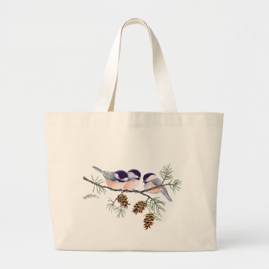 CHICKADEE EN PIJN CONS DOOR SHARON SHARPE GROTE TOTE BAG (Voorkant)