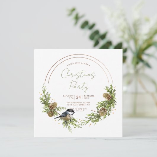 Chickadee en Pine Kerstkrans Kaart (Staand voorkant)