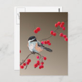 CHICKADEE EN RED BERRIES VAN SHARON SHARPE BRIEFKAART (Voorkant / Achterkant)