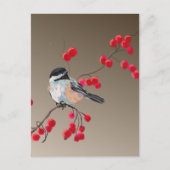 CHICKADEE EN RED BERRIES VAN SHARON SHARPE BRIEFKAART (Voorkant)