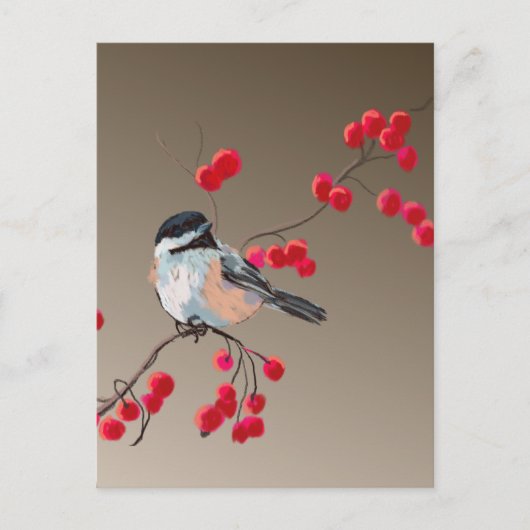 CHICKADEE EN RED BERRIES VAN SHARON SHARPE BRIEFKAART (Voorkant)