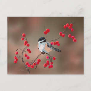 CHICKADEE EN RED BERRIES VAN SHARON SHARPE BRIEFKAART