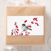CHICKADEE EN RED BERRIES VAN SHARON SHARPE ETIKET (Insitu)