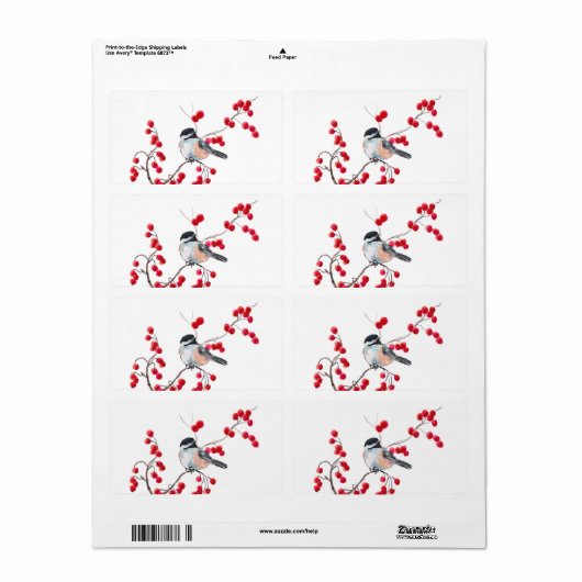 CHICKADEE EN RED BERRIES VAN SHARON SHARPE ETIKET (Full Sheet)