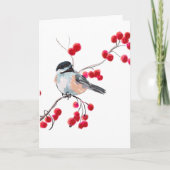 CHICKADEE EN RED BERRIES VAN SHARON SHARPE FEESTDAGEN KAART (Voorkant)