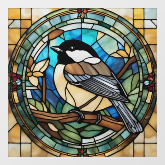Chickadee Faux Glas in lood Grote Tit Bird Raamsticker (Vel)