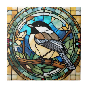 Chickadee Faux Glas in lood Grote Tit Bird Tegeltje