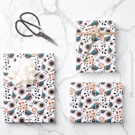 Chickadee Floral Pattern Mauve Blue Rust Inpakpapier Vel