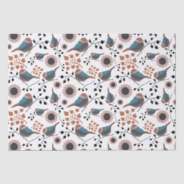 Chickadee Floral Pattern Mauve Blue Rust Tissuepapier