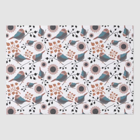 Chickadee Floral Pattern Mauve Blue Rust Tissuepapier (Voorkant)