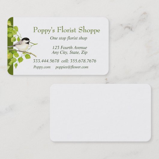Chickadee Florist Shoppe Flowers Visitekaartje (Voorkant / Achterkant)