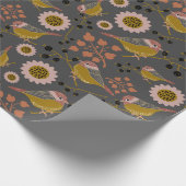 Chickadee Gold Pink Black Berries Flowers Pattern Cadeaupapier (Hoek)