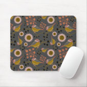 Chickadee Gold Pink Black Berries Flowers Pattern Muismat (Met muis)