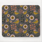 Chickadee Gold Pink Black Berries Flowers Pattern Muismat (Voorkant)