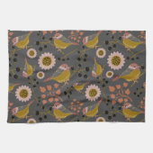 Chickadee Gold Pink Black Berries Flowers Pattern Theedoek (Horizontaal)