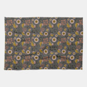 Chickadee Gold Pink Black Berries Flowers Pattern Theedoek (Horizontaal)