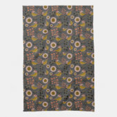 Chickadee Gold Pink Black Berries Flowers Pattern Theedoek (Verticaal)