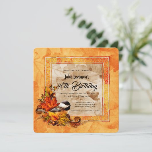 Chickadee & Golden Autumn verlaat verjaardagsfeest Kaart (Staand voorkant)