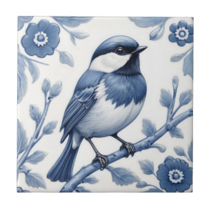 Chickadee Great Tit Bird Delfts blauw en wit Tegeltje