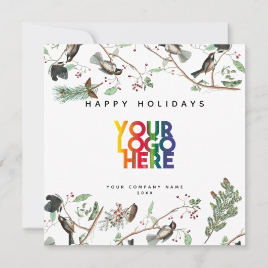 Chickadee Holiday Business Logo Kerstmis Feestdagenkaart (Voorkant)