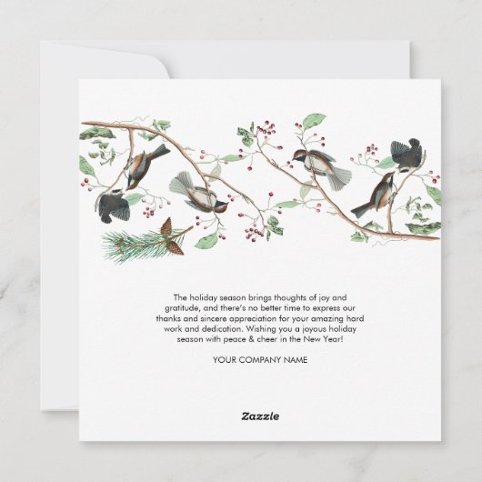 Chickadee Holiday Business Logo Kerstmis Feestdagenkaart (Achterkant)