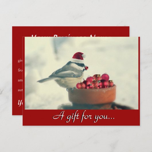 Chickadee Holiday Cadeaubon Briefkaart (Voorkant / Achterkant)