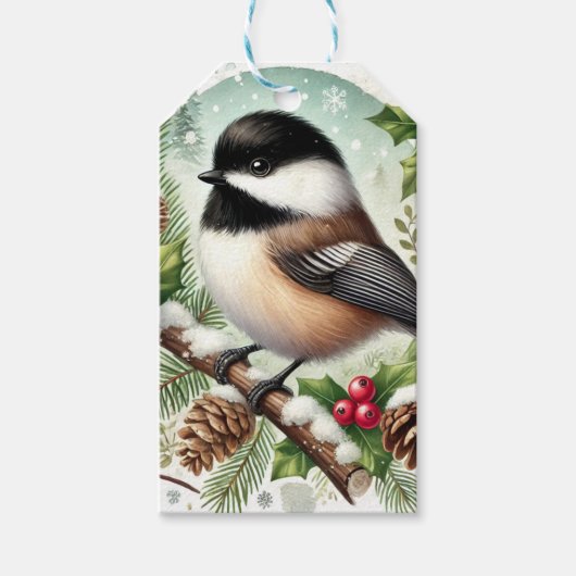 Chickadee Holiday Cadeaulabel (Voorkant)