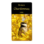 Chickadee in Forsythia Flowers Wine Labels (Voorkant)