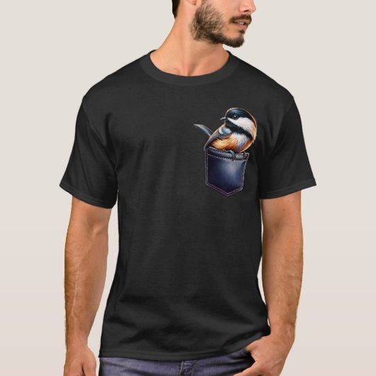 Chickadee in Pocket Bird Lover Watcher Birding T-shirt (Voorkant)