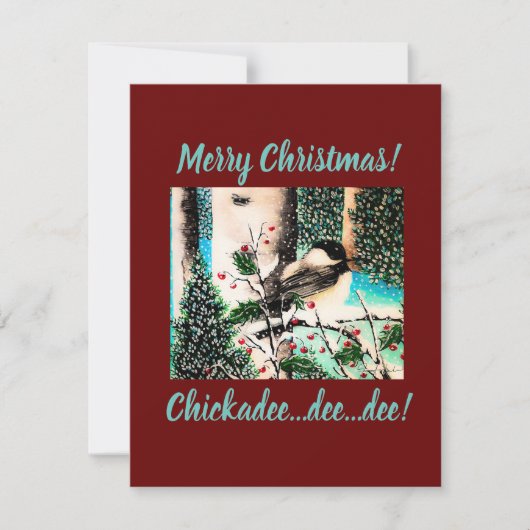 Chickadee kerstgeklets feestdagenkaart (Voorkant)