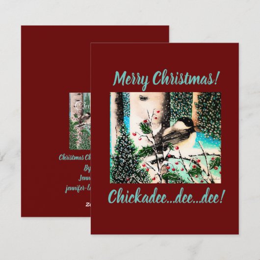 Chickadee kerstgeklets feestdagenkaart (Voorkant / Achterkant)