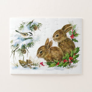 Chickadee Konijnen Hulst Kerstmis Xmas Legpuzzel