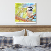Chickadee met Bijbelvers Luke 13 18-19 Canvas Afdruk (Insitu (Slaapkamer))
