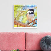 Chickadee met Bijbelvers Luke 13 18-19 Canvas Afdruk (Insitu (Woonkamer))