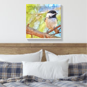 Chickadee met Bijbelvers Luke 13 18-19 Canvas Afdruk (Insitu (Slaapkamer))