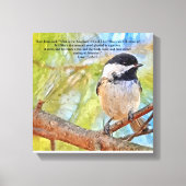Chickadee met Bijbelvers Luke 13 18-19 Canvas Afdruk (Voorkant)