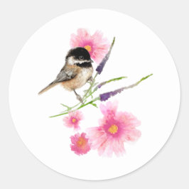 Chickadee met Flowers Ronde Sticker