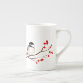 Chickadee met Red Berries - Single Branch Porselein Kop (Rechts)