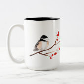 Chickadee met Red Berries - Single Branch Tweekleurige Koffiemok (Links)