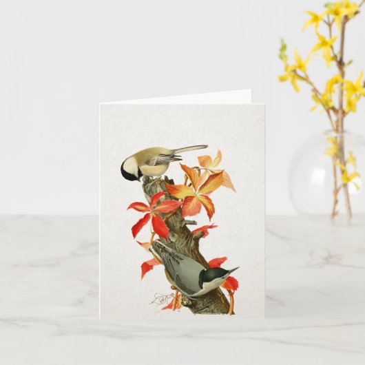 Chickadee Nuthatch Herfst Foliage  Bird Card Kaart (Gele Bloem)